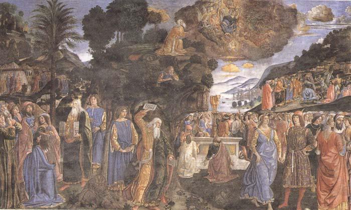 Sandro Botticelli Cosimo Rosselli and Assistants,Moses receiving the Tablets of the Law and Worship of the Golden Calf oil painting picture